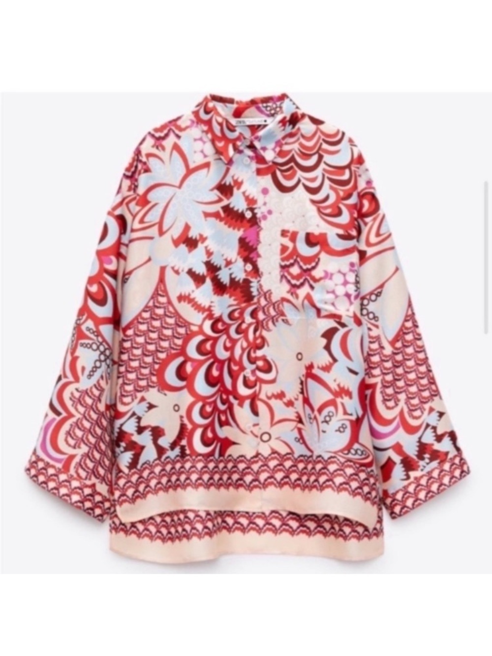 ZARA Pink Blue Paisley Scarf Print Satin Button Down Shirt